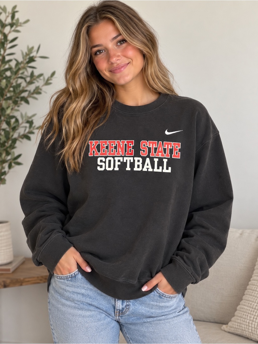 Nike Keene State Softball Crew Neck Sweatshirt - Charcoal - Medium